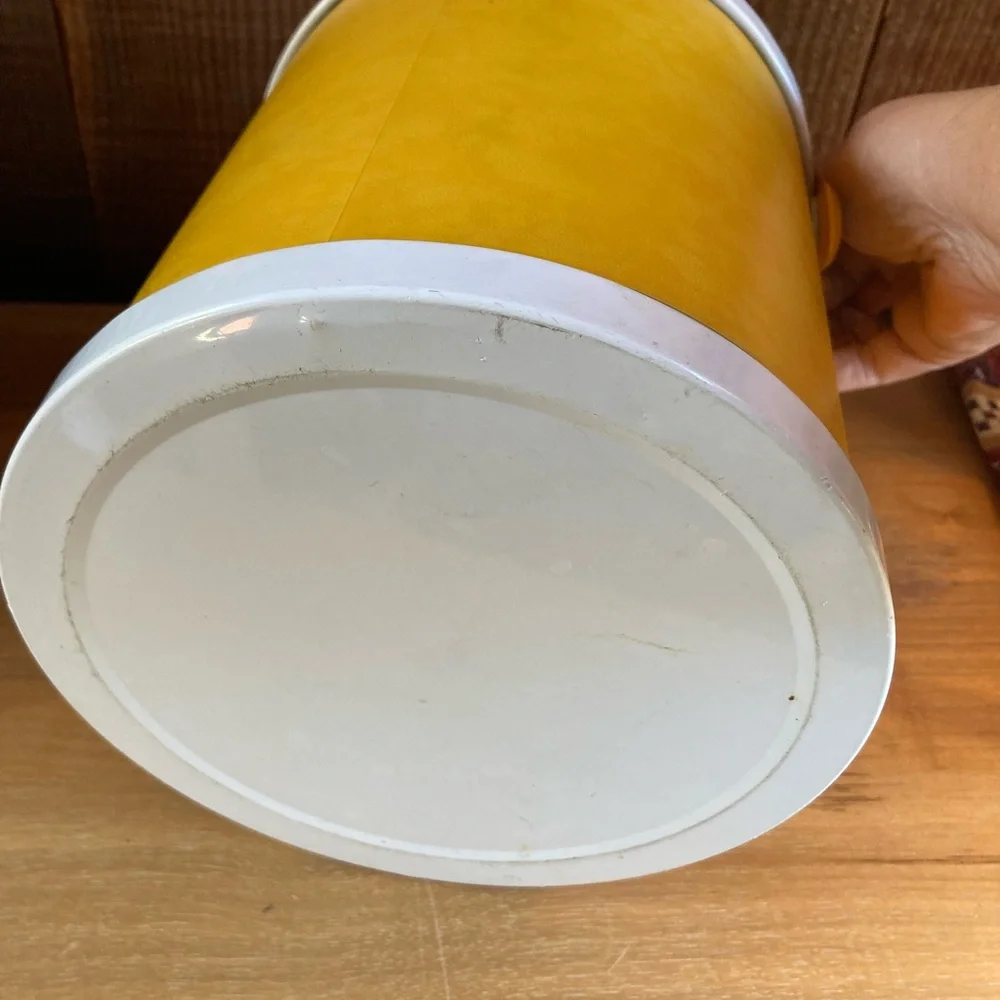 Vintage Cheerful Yellow Metal Ice Bucket - Cocktail Bar Decor Picnic Party